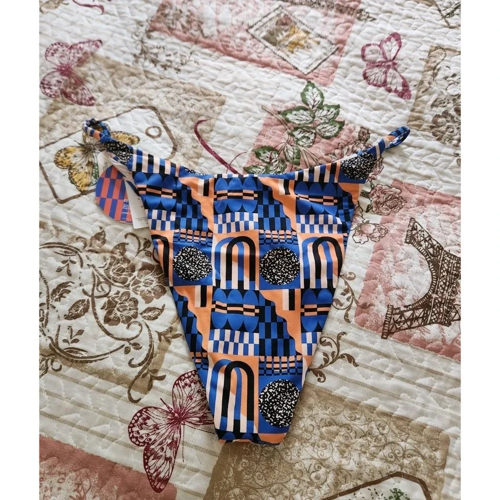 RVCA Women's Bikini Bottoms Blue Orange‎ Swimwear Size L/12
